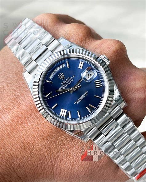 rolex day date 40 blue dial price|rolex day date ice blue.